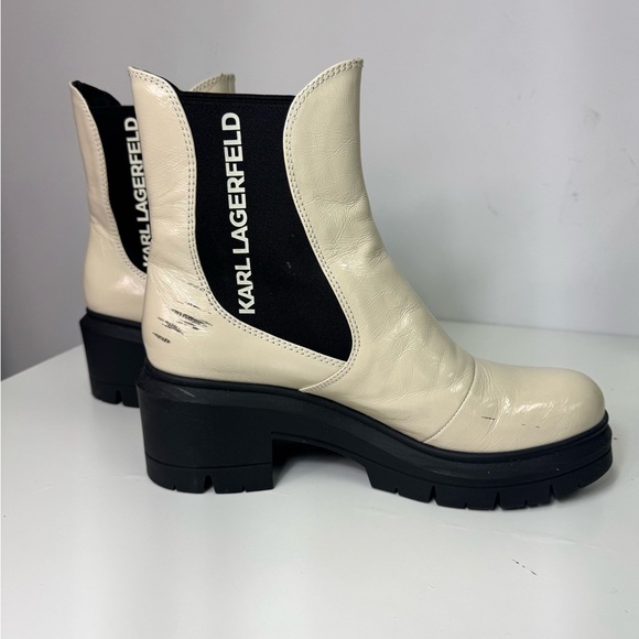 Karl Lagerfeld Cream Colored Patent Chelsea Boots, Women’s 9 - Picture 2 of 8